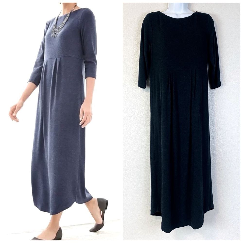 J. Jill Black Pleated Wool Blend Knit Maxi Dress Size SP